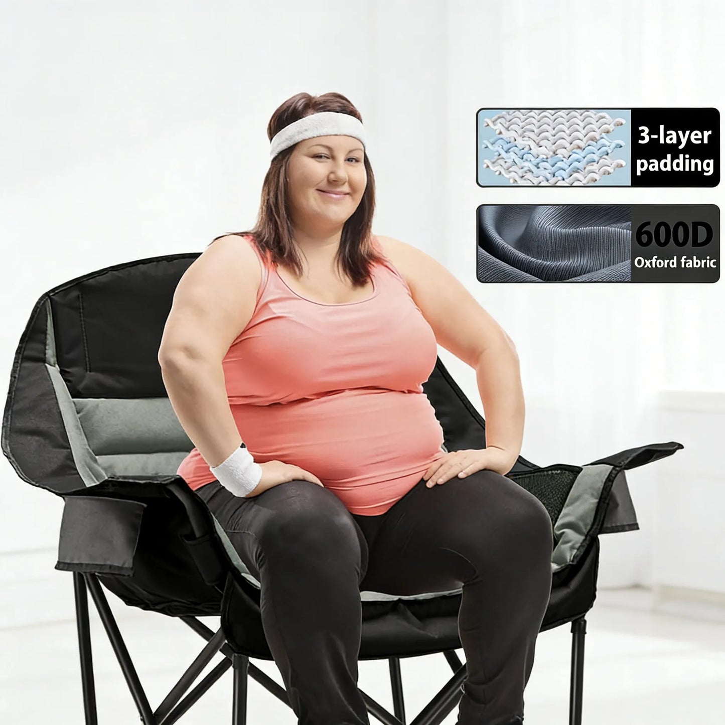 Portable Folding Chair with Side Pocket & Carry Bag