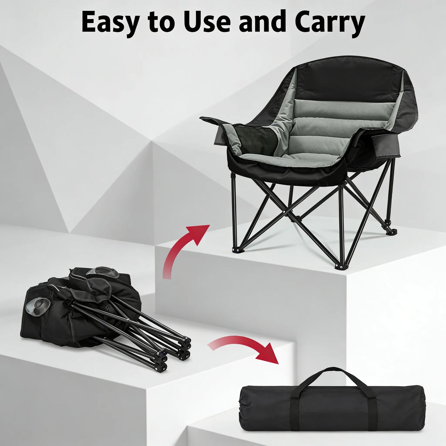 Portable Folding Chair with Side Pocket & Carry Bag
