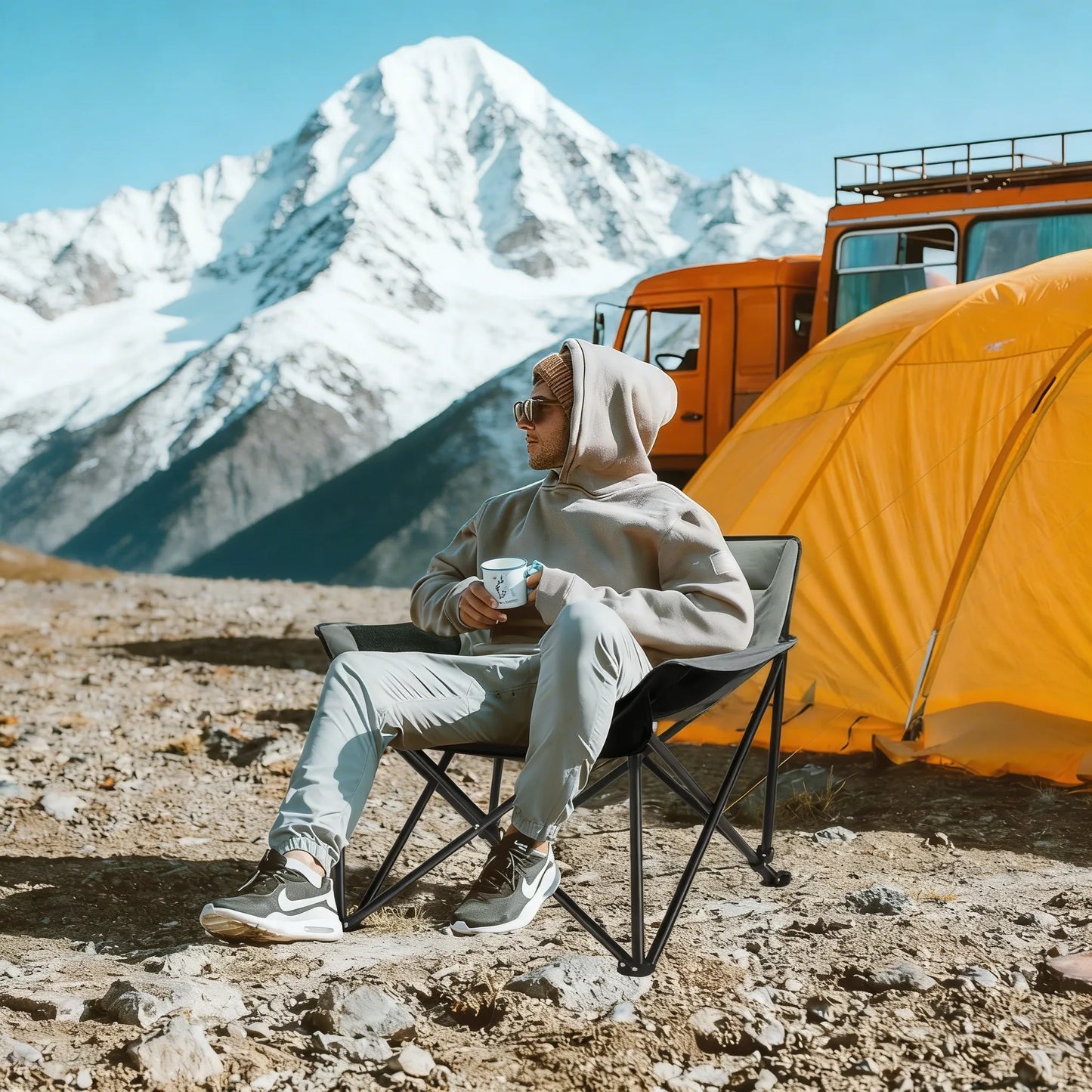 Portable Folding Chair with Side Pocket & Carry Bag