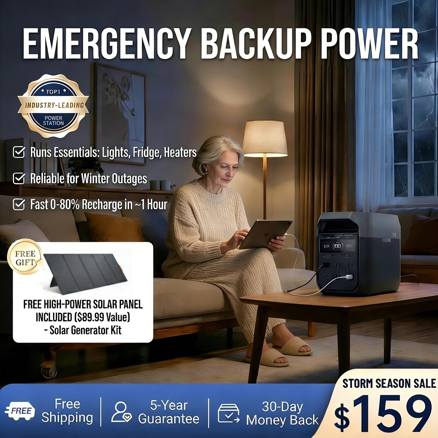 1800W Portable Power Station with Free 400W Solar Panel – Emergency Backup & Outdoor Power Supply